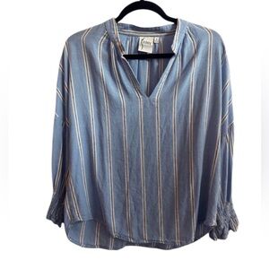 FINLEY Bohemian Stripe Linen Blend Popover Top Size Small